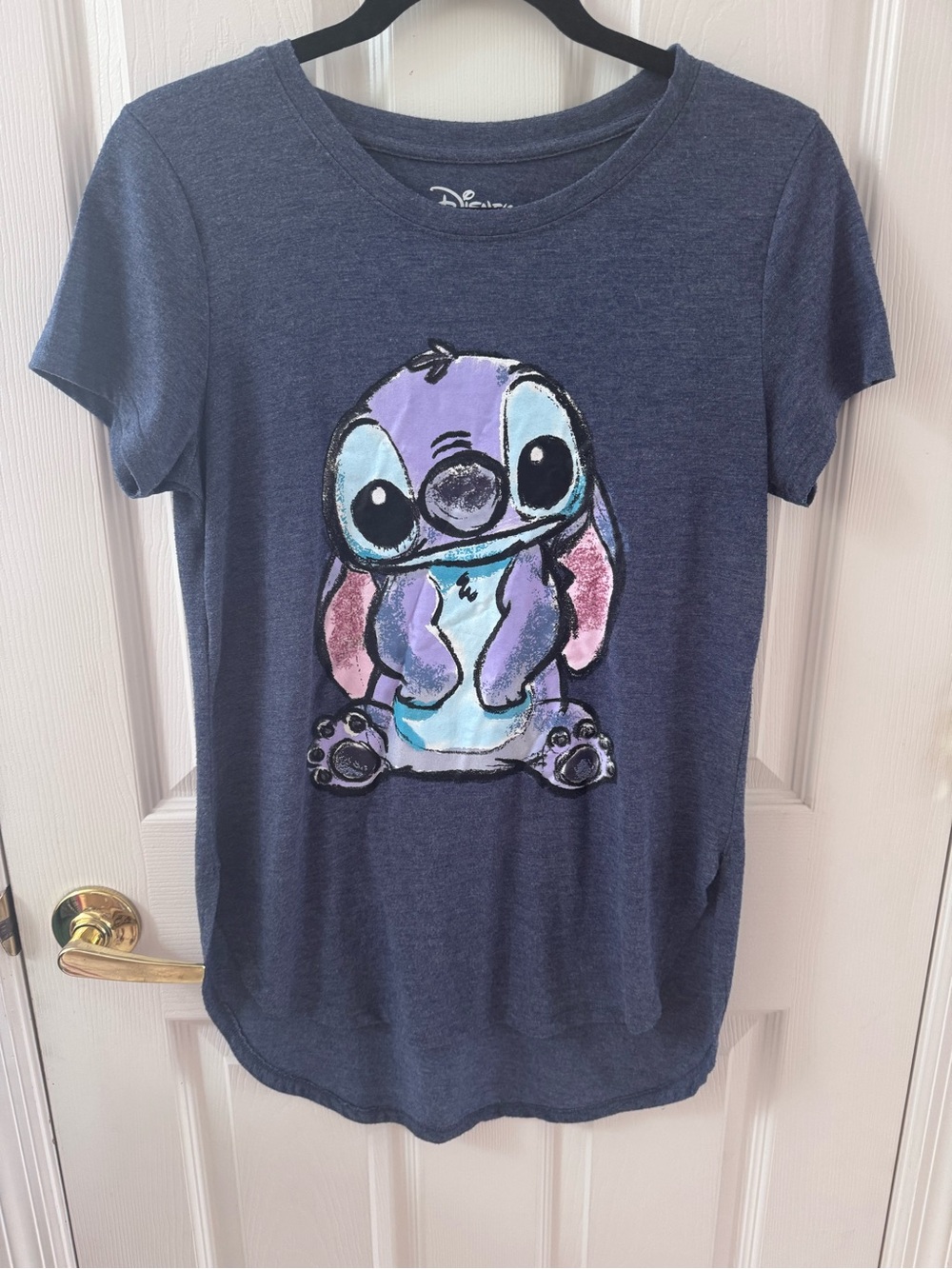 Disney Navy Blue Stitch Graphic Tee with Pink & Purple Accents